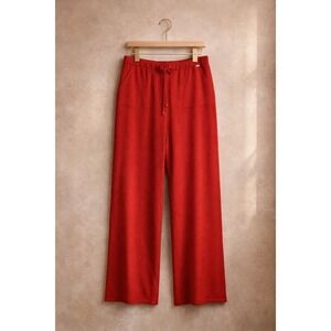 St John Red Knit Pants Wool Wide Leg Pull On Women XL NWOT‎